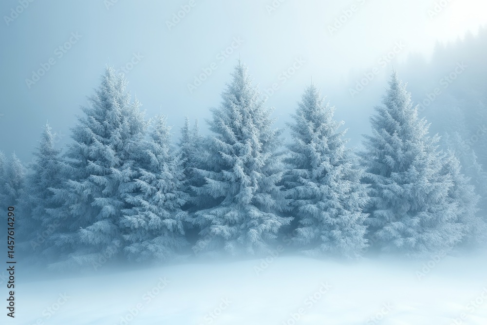 Towering snow-covered pine trees in a winter landscape, gentle snowfall adding a soft, serene atmosphere Towering snow-covered pine trees in a winter landscape, gentle snowfall adding a soft, serene atmosphere