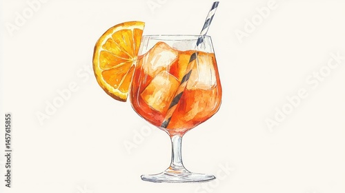 Watercolor illustration of an Aperol Spritz