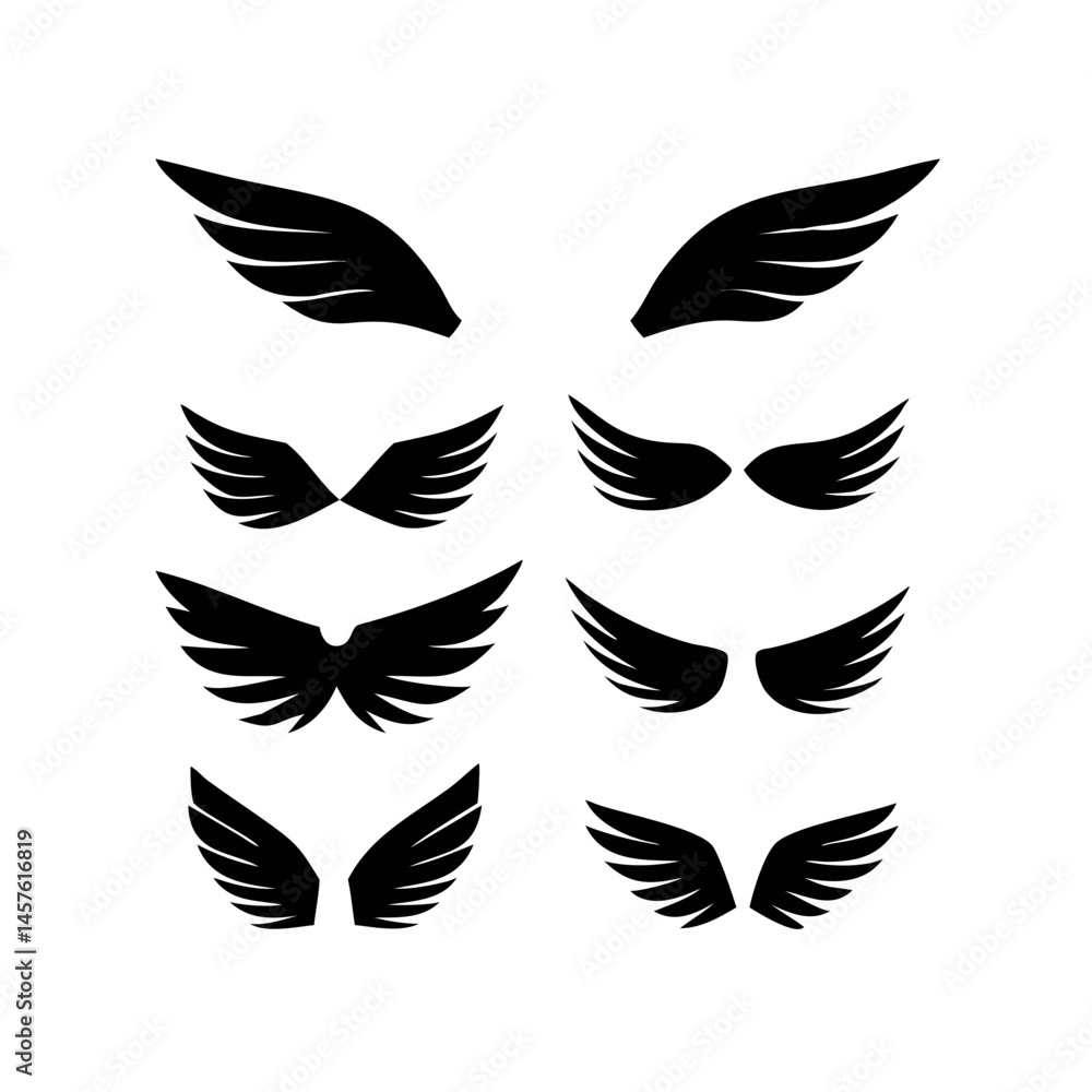 Black wings icon set. Wings icons. Collection badges of wings. Vector illustration.Set of wings icons. Collection wings badges. Vector illustration.Silhouette Vector Black. with white background
Black wings icon set. Wings icons. Collection badges of wings. Vector illustration.Set of wings icons. Collection wings badges. Vector illustration.Silhouette Vector Black. with white background