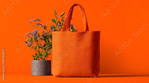 鮮やかなオレンジのトートバッグ