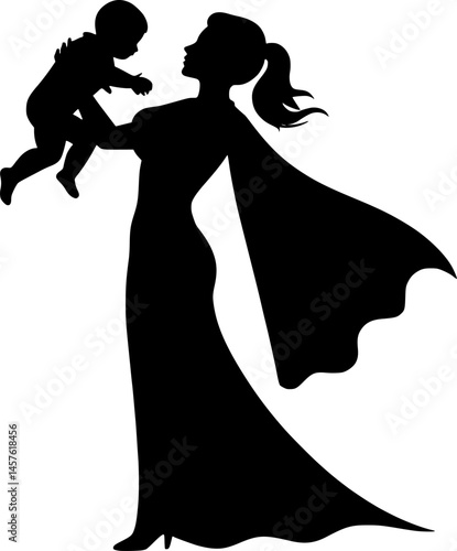 A silhouette of a super mom vector