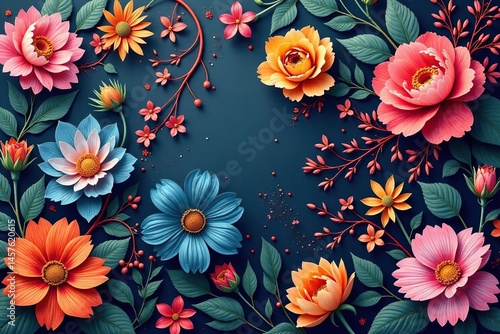 Intricate, flowing floral design; continuous, no breaks, abstract, petals, graphics