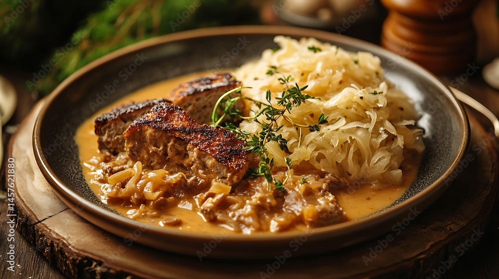 クリーミーなスープとザワークラウトの煮込み料理