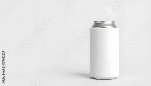 Blank white collapsible beer can koozie mock up isolated, 500 ml side view, 3d rendering. Empty neoprene cooler holder mockup tin beverage. Plain drinkware hugger design template. Clear soda sleeve,