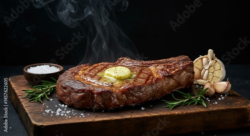 Juicy Steak Perfection on a Rustic Wooden Board
