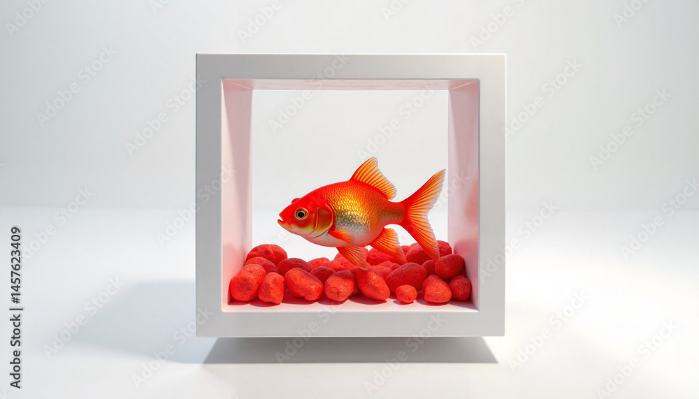 Goldfish swimming in a bowl filled with red pebbles for National Pet Day