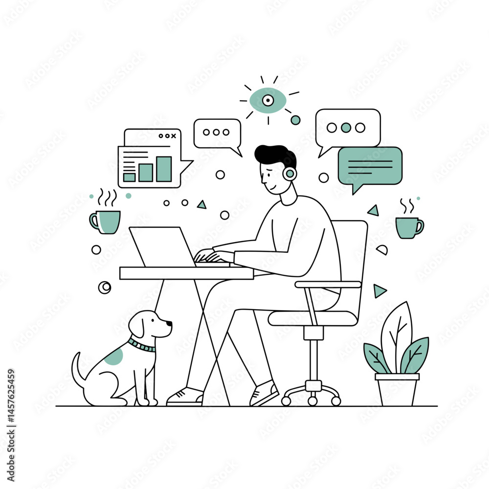 Person working remotely with dog in a minimalistic home office – Remote Work, Work-Life Balance, Pet-Friendly Concept for Blogs, Websites, Articles, Social Media Person working remotely with dog in a minimalistic home office – Remote Work, Work-Life Balance, Pet-Friendly Concept for Blogs, Websites, Articles, Social Media