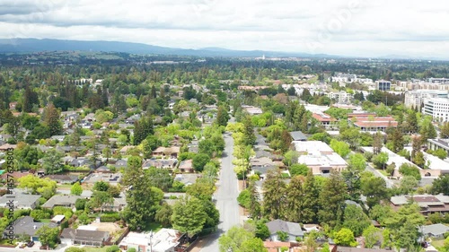 Aeria drone view of Mountain Valley Bay Area suburban city town in California 03