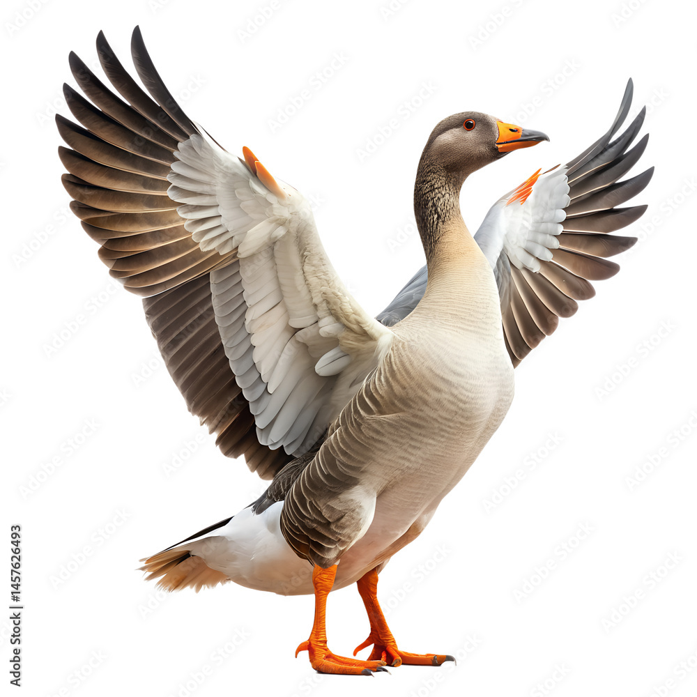 Goose Flapping Wings Isolated on White Goose Flapping Wings Isolated on White