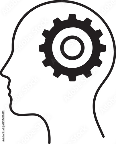 Vector illustration of human head with gears inside symbolizing psychological concepts