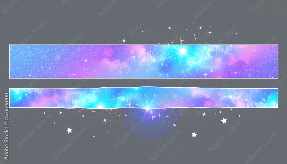 Obraz premium Galaxy divider png stickers, pastel collage element set on transparent background, Dynamic motion. isolated with white highlights