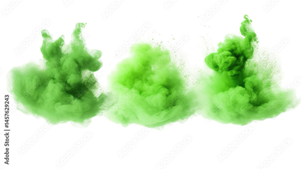 Set/Bundle of Green Color Powder Dust Explosions on transparent background Set/Bundle of Green Color Powder Dust Explosions on transparent background