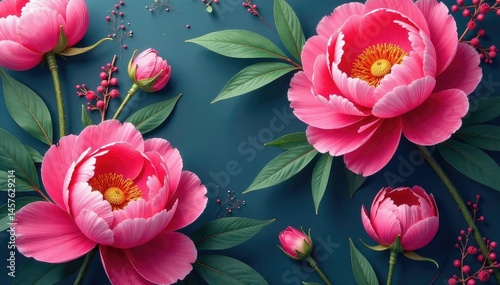 Bold, oversized peonies, vibrant color palette Modern, dramatic floral wallcovering , mural, flowers, pattern