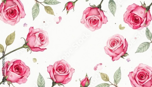 Delicate watercolor rose buds repeat in a soft, romantic pattern , illustration, floral print