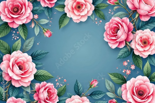 Delicate watercolor roses & leaves, repeating pattern, plant, elegant, illustration