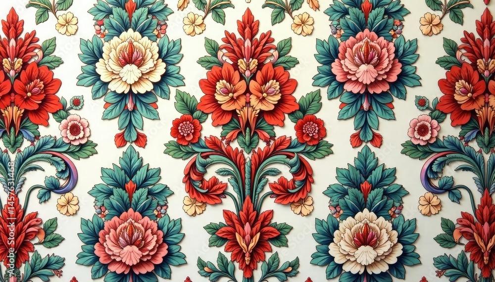 Intricate floral damask, repeating vine and blossom design , vine, ornate Intricate floral damask, repeating vine and blossom design , vine, ornate