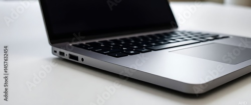 laptop computer sitting on top of a white table