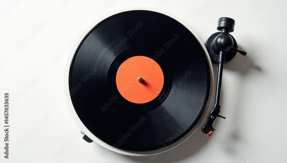 Fototapeta premium Turntable vinyl record player, white background , disk, background, entertainment