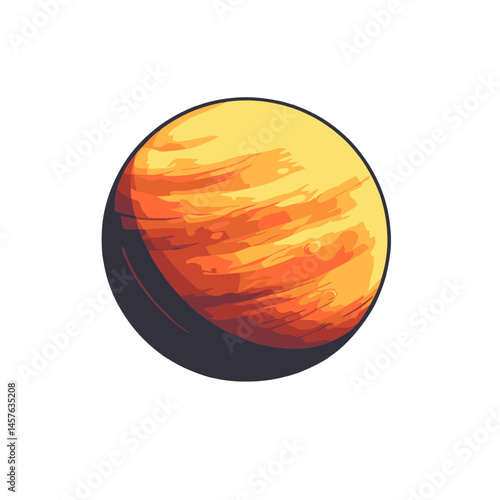 Flat cartoon icon of a desert planet featuring warm hues and simple design, representing a fictional celestial body