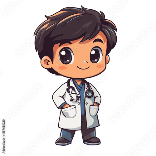 Cute kawaii chibi doctor character icon designed in vibrant colors, perfect for playful themes and children's materials