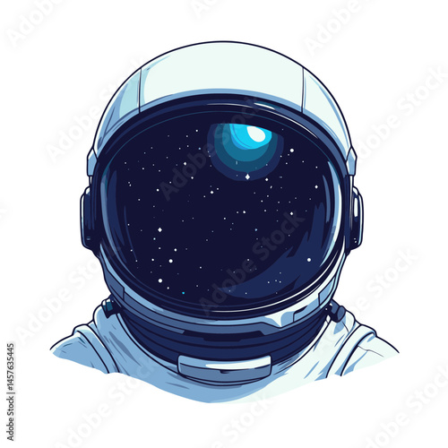 Simple flat cartoon icon of a space helmet depicting a starry view, ideal for various designs related to space themes