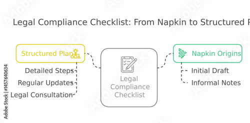 Legal Compliance Checklist: Conceptual visual depicting the journey from the informal beginnings of an idea to a structured legal plan