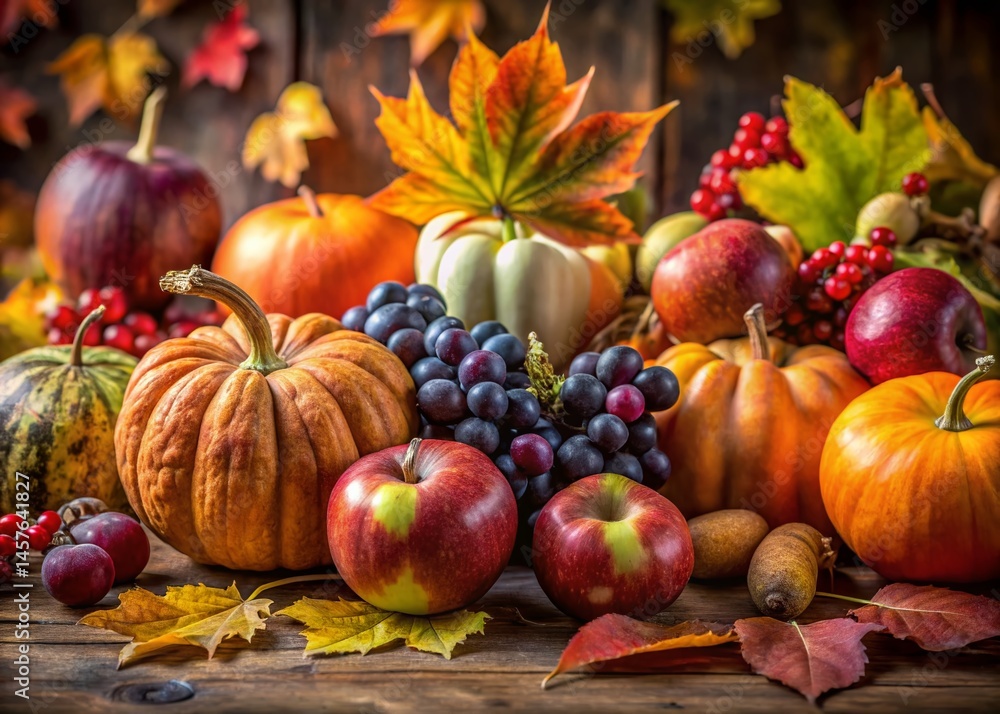 Autumn Harvest Macro Photography: Pumpkins, Apples, Grapes & Colorful Leaves Autumn Harvest Macro Photography: Pumpkins, Apples, Grapes & Colorful Leaves