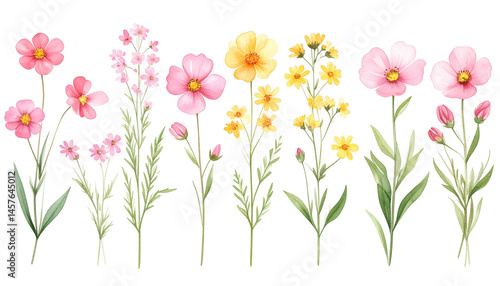 Vibrant Collection of Colorful Wildflowers with Green Leaves