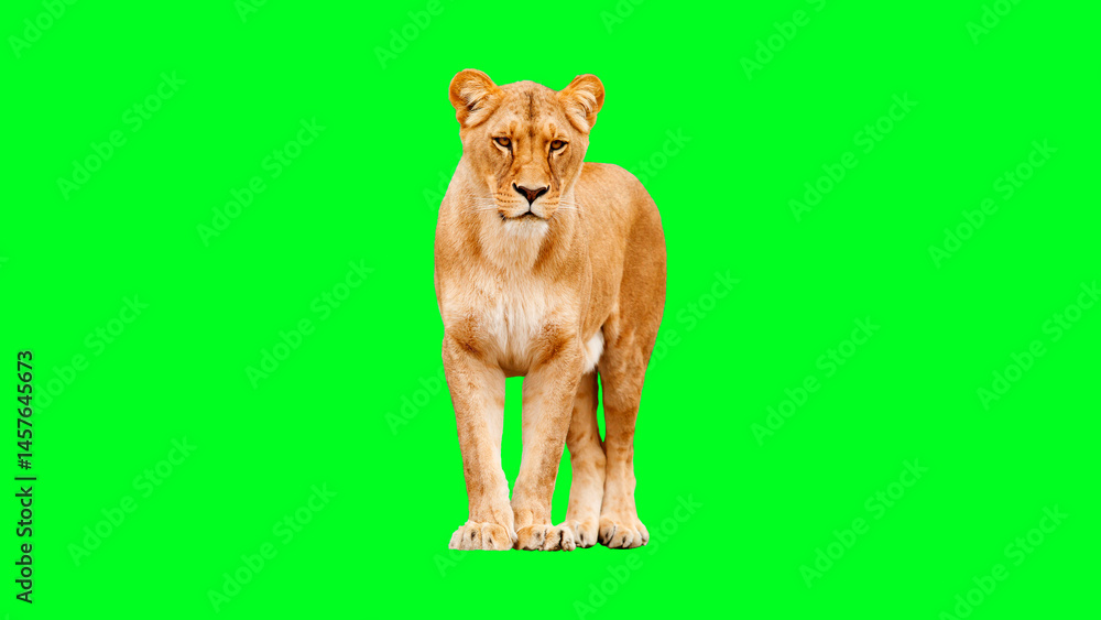 Fototapeta premium Lioness standing green background