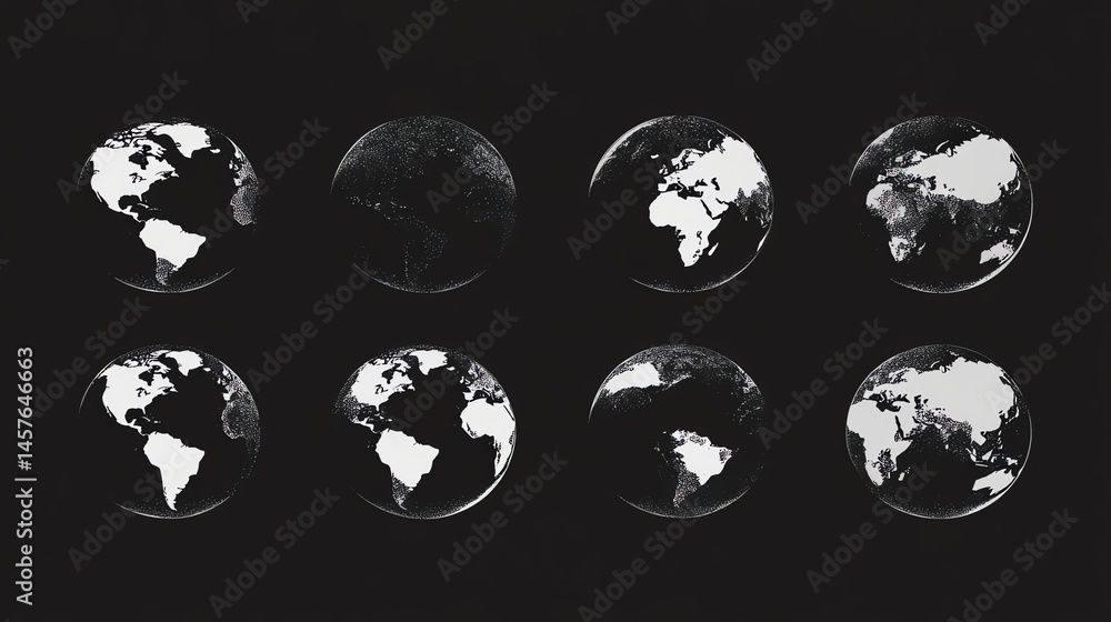 Obraz premium Eight rotating globe illustrations