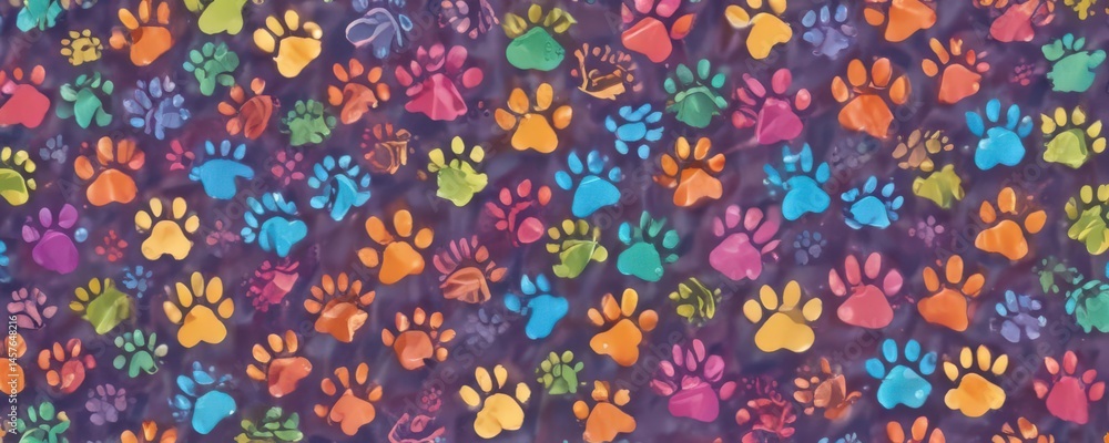 Joyful colorful dog paw prints, repeating doodle design, surface pattern, textile Joyful colorful dog paw prints, repeating doodle design, surface pattern, textile