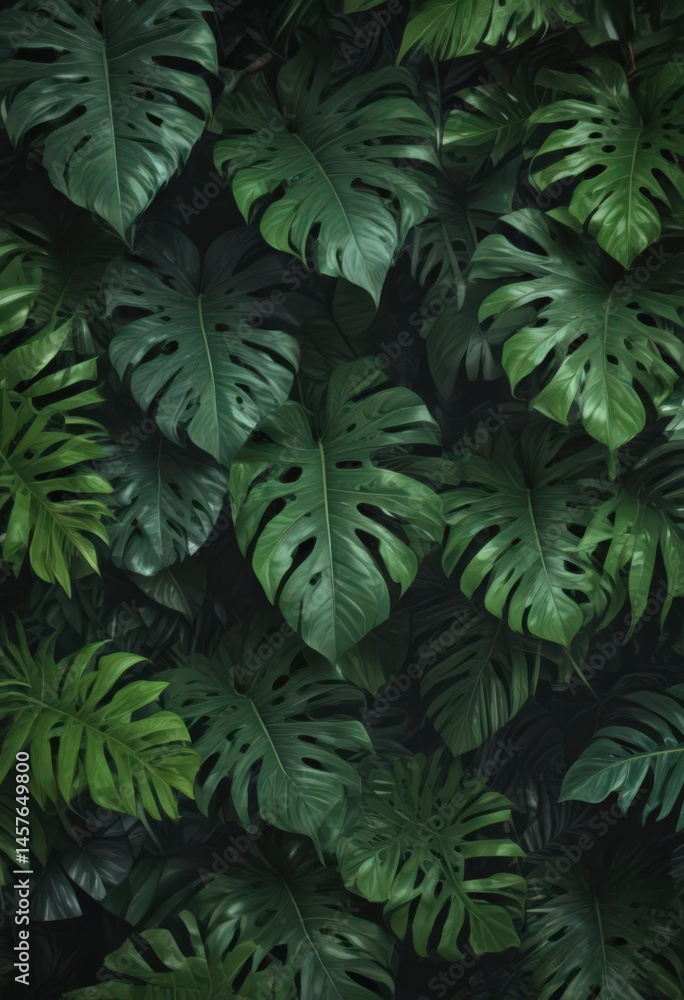 Deep green, vibrant tropical leaves intertwine , growth, vegetation, foliage Deep green, vibrant tropical leaves intertwine , growth, vegetation, foliage