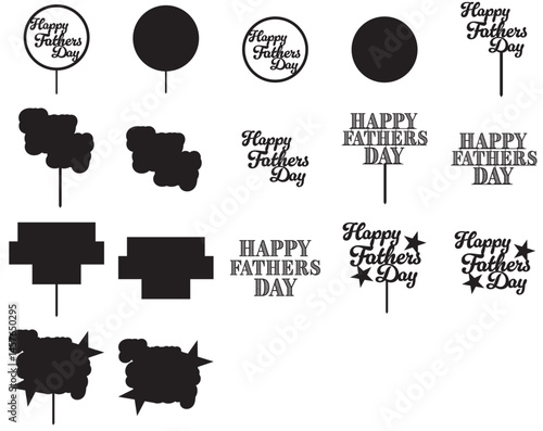 Happy Fathers Day Cake Topper Shape Templates, Fathers Day Card Clipart, Cupcake Topper Vector.