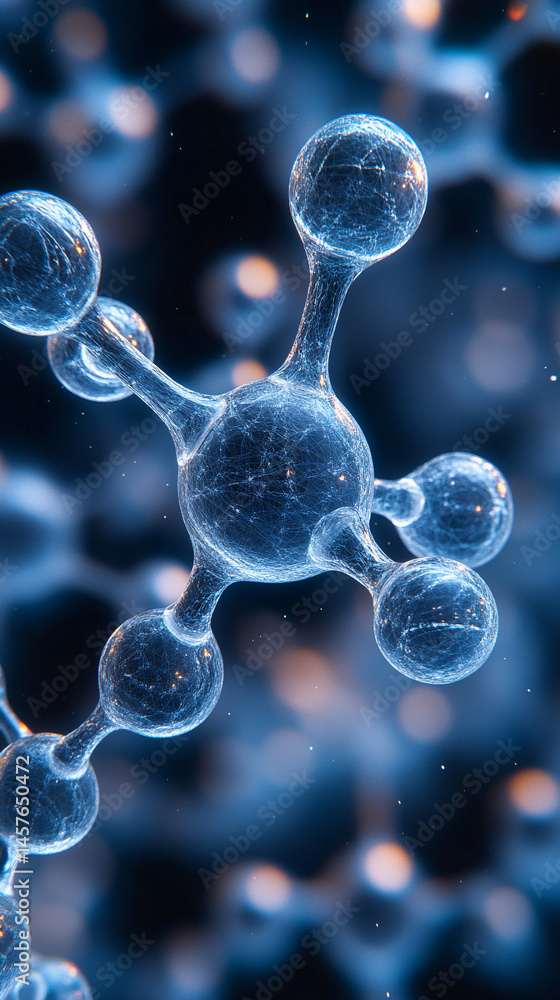 Close-up macro of a nanotechnology molecular fiber reveals intricate structure and interconnections, symbolizing innovation in advanced science, material engineering, biotechnology, and medicine.
