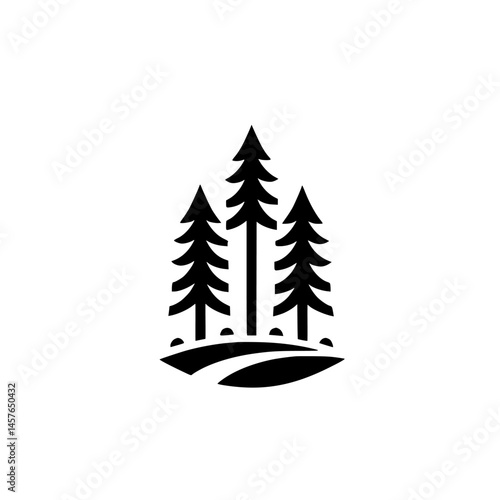Minimalist Forest Logo: Three Trees on a Curved Trail, Black & White Design
