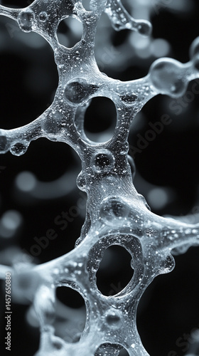 Obraz na płótnie Close-up macro of a nanotechnology molecular fiber reveals intricate structure and interconnections, symbolizing innovation in advanced science, material engineering, biotechnology, and medicine.
w salonie