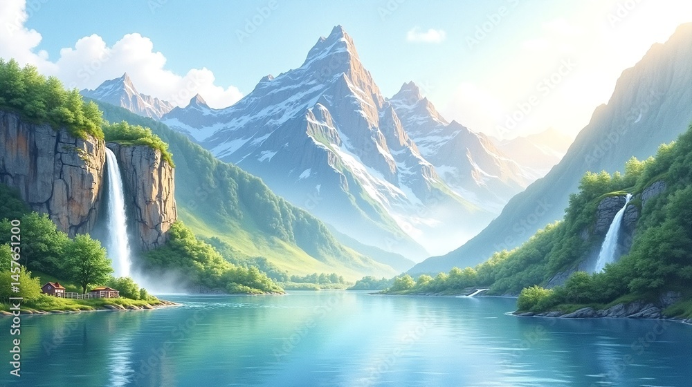 Obraz premium Reflective Bliss: A Peaceful Mountain Oasis