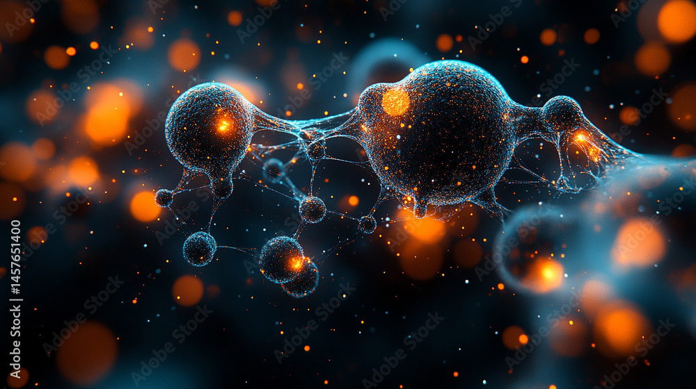 Close-up macro of a nanotechnology molecular fiber reveals intricate structure and interconnections, symbolizing innovation in advanced science, material engineering, biotechnology, and medicine.