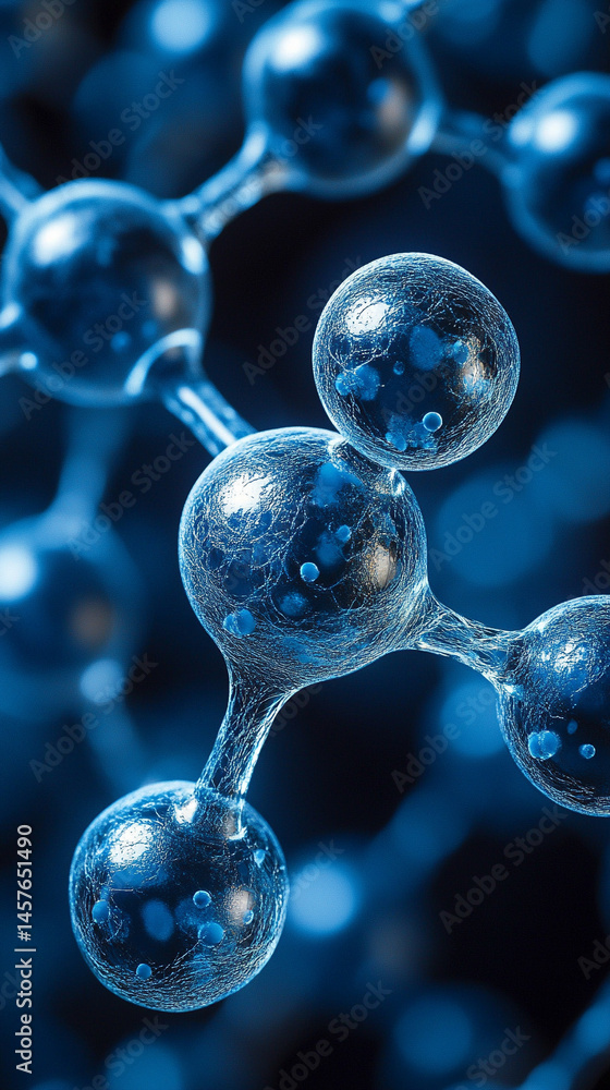Close-up macro of a nanotechnology molecular fiber reveals intricate structure and interconnections, symbolizing innovation in advanced science, material engineering, biotechnology, and medicine.