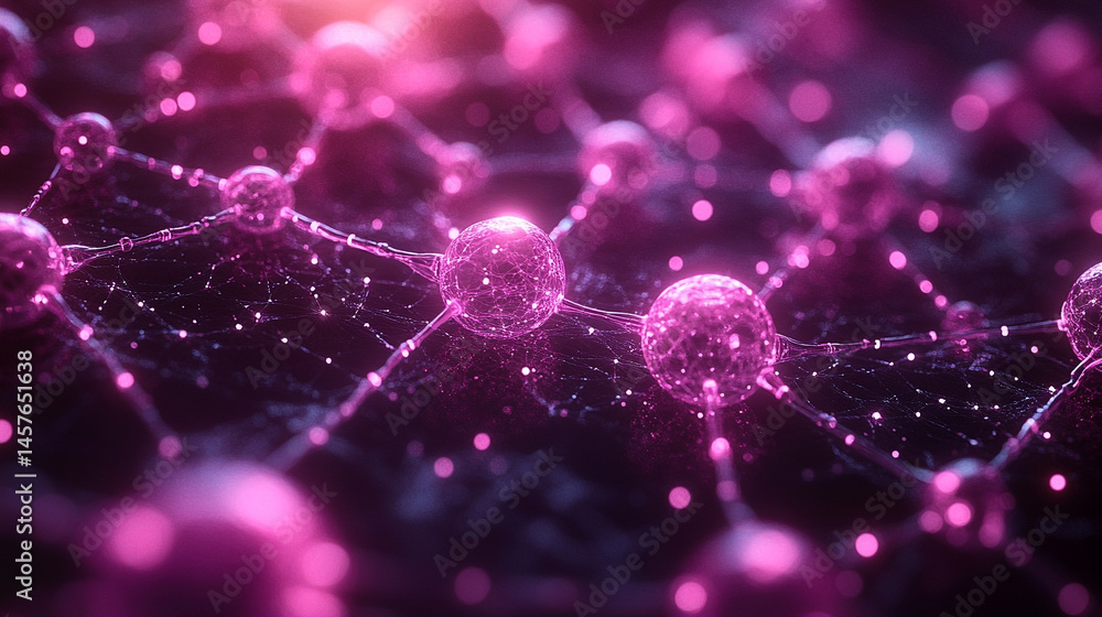 Close-up macro of a nanotechnology molecular fiber reveals intricate structure and interconnections, symbolizing innovation in advanced science, material engineering, biotechnology, and medicine.