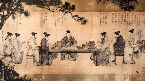 Ancient Chinese scholars enjoying a tea ceremony