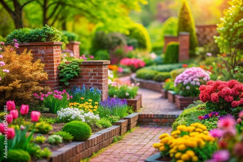 Wallpaper Mural Charming Spring Brick Garden Texture - Tilt-Shift Miniature Photography Torontodigital.ca