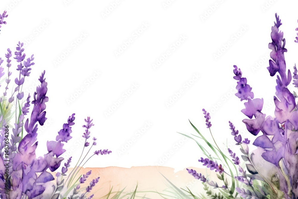 Naklejka premium Painting lavenders border landscape blossom nature.
