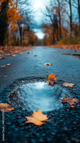 Obraz na płótnie A small puddle on the ground reflects a vivid blue sky above, symbolizing optimism, clarity, and the promise of a brighter future despite humble or overlooked beginnings.
w salonie