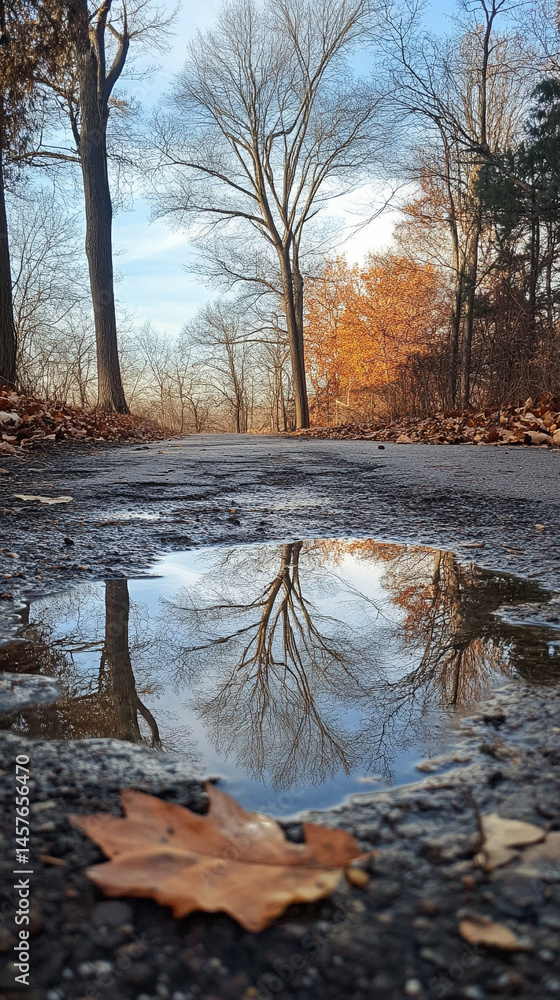 A small puddle on the ground reflects a vivid blue sky above, symbolizing optimism, clarity, and the promise of a brighter future despite humble or overlooked beginnings.
