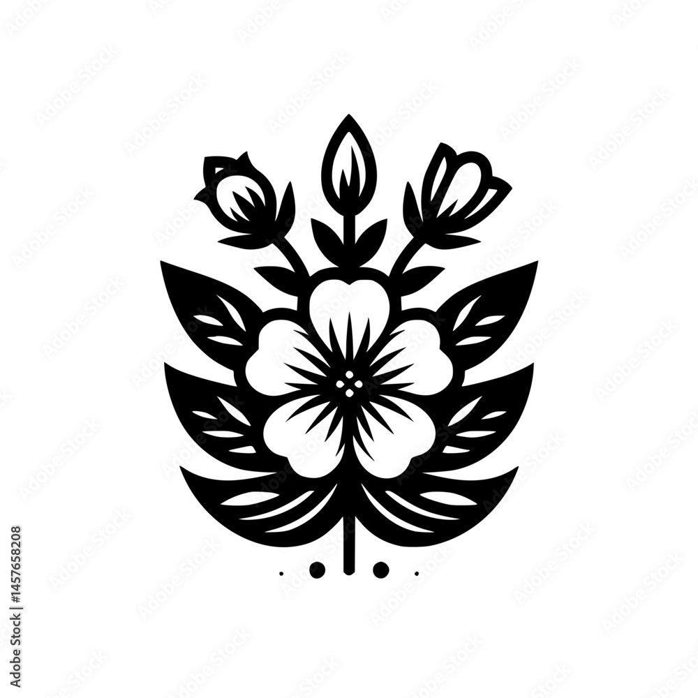 Fototapeta premium Black and White Floral Vector Illustration on White Background