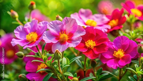 Vibrant Rockrose flower cluster in a warm summer garden, Botany, Summer