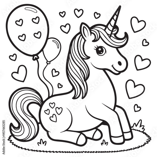 Free vector cute coloring book with unicorn -unicorn love coloring pages 