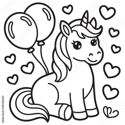 Free vector cute coloring book with unicorn -unicorn love coloring pages 