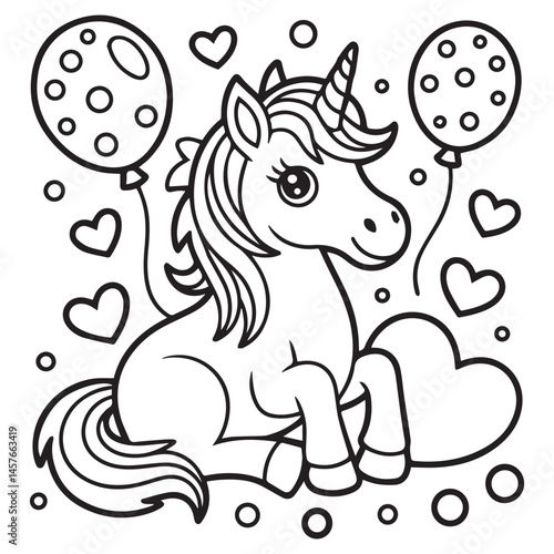 Free vector cute coloring book with unicorn -unicorn love coloring pages 